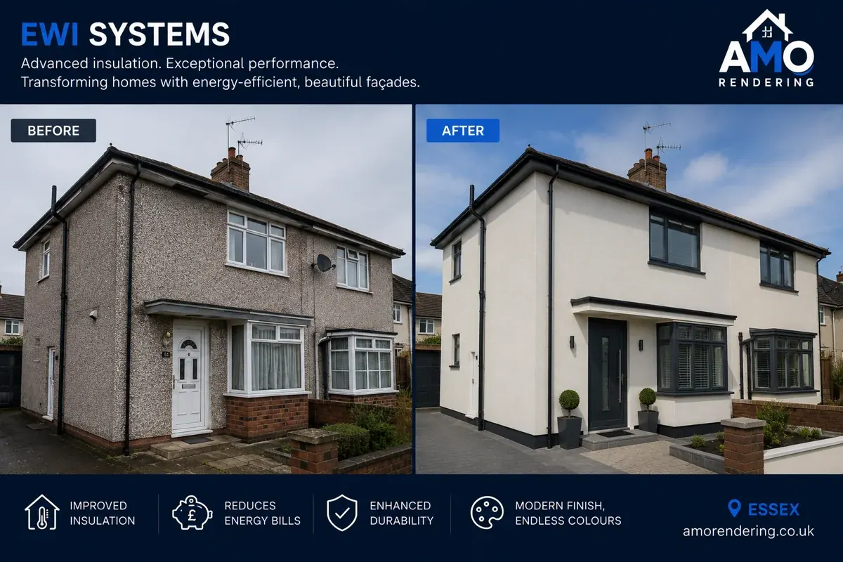 EWI external wall insulation before and after — semi-detached home
